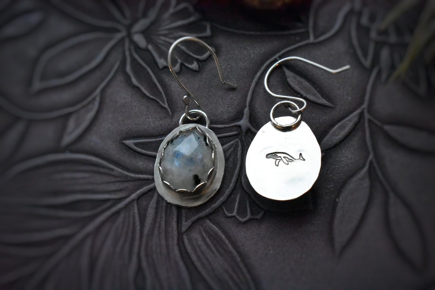 Ocean Whispers - Sterling Silver Moonstone Whale Earrings
