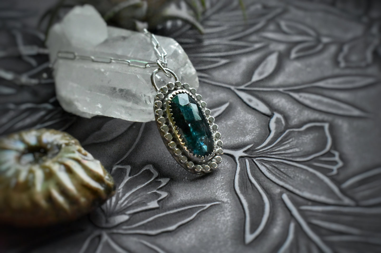 Teal Moss Kyanite Sterling Silver Necklace