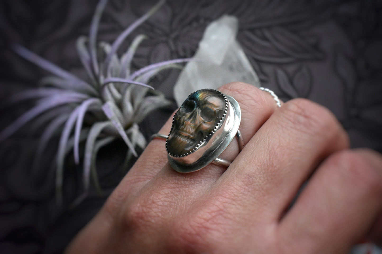 Labradorite Skull Ring - Size 7