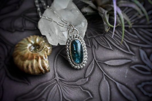 Teal Moss Kyanite Sterling Silver Necklace