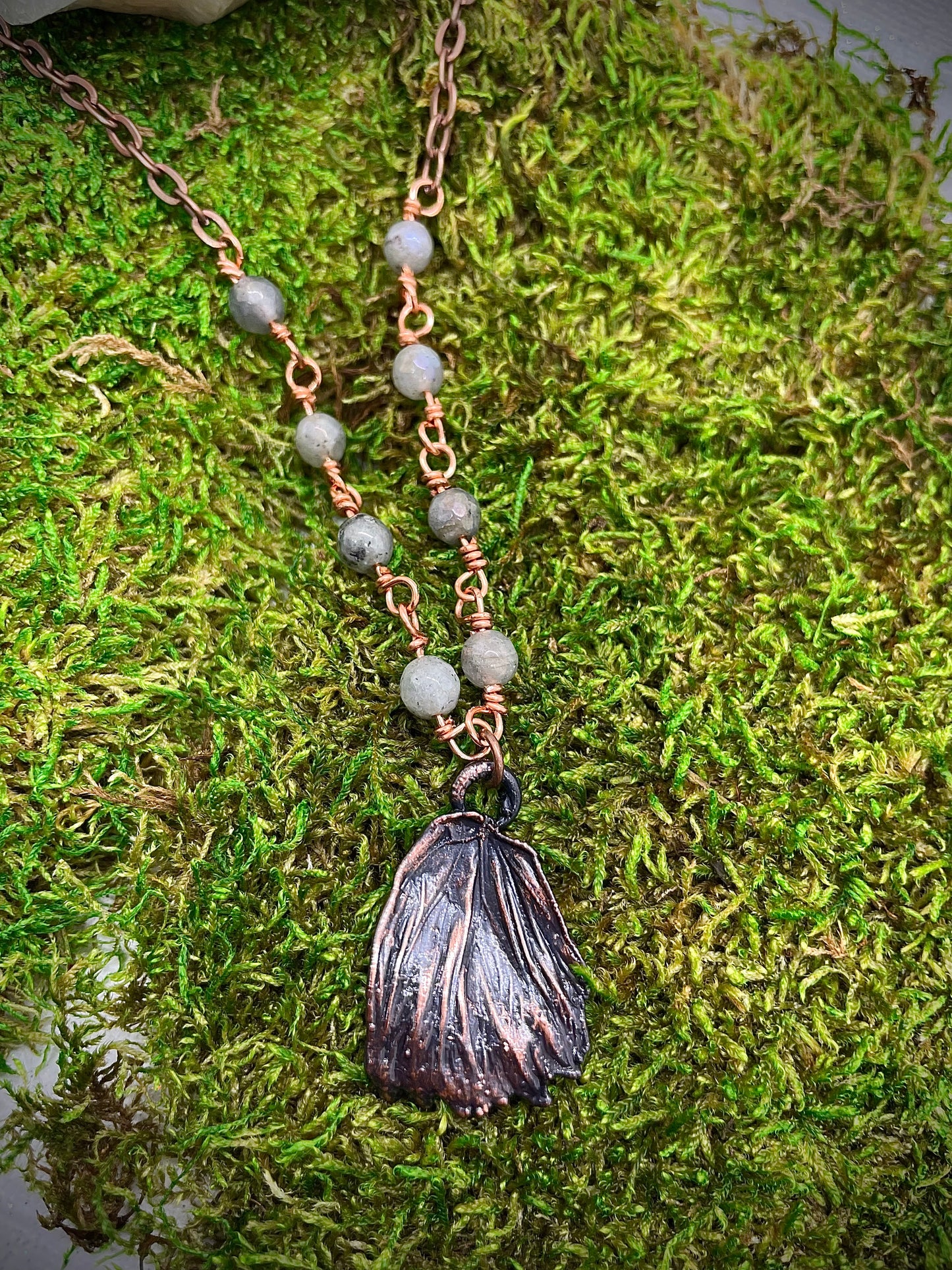 Real Butterfly Wing Necklace with Labradorite