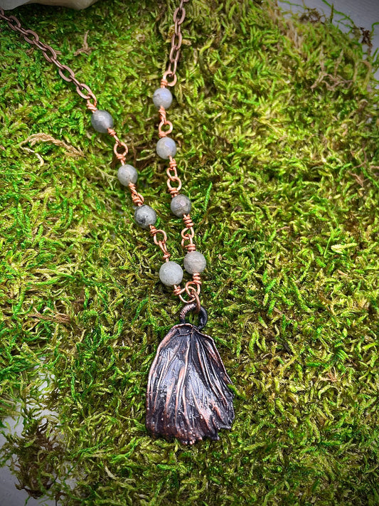 Real Butterfly Wing Necklace with Labradorite