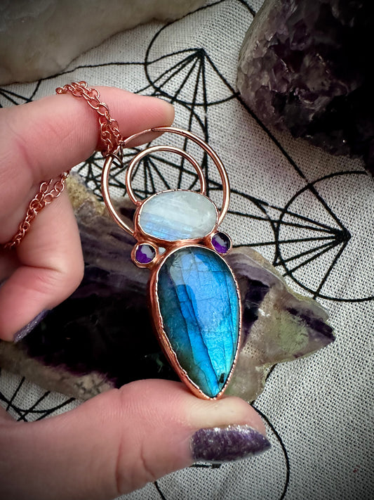 Labradorite, Amethyst and Moonstone Necklace