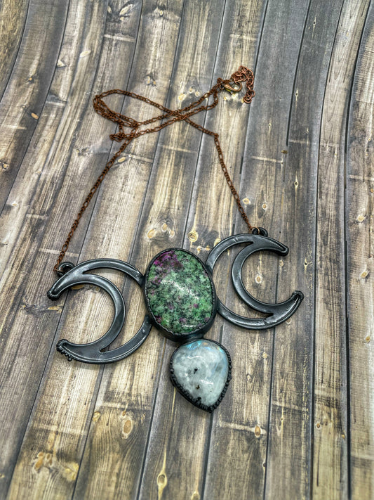 Ruby Zoisite and Moonstone Goddess Necklace