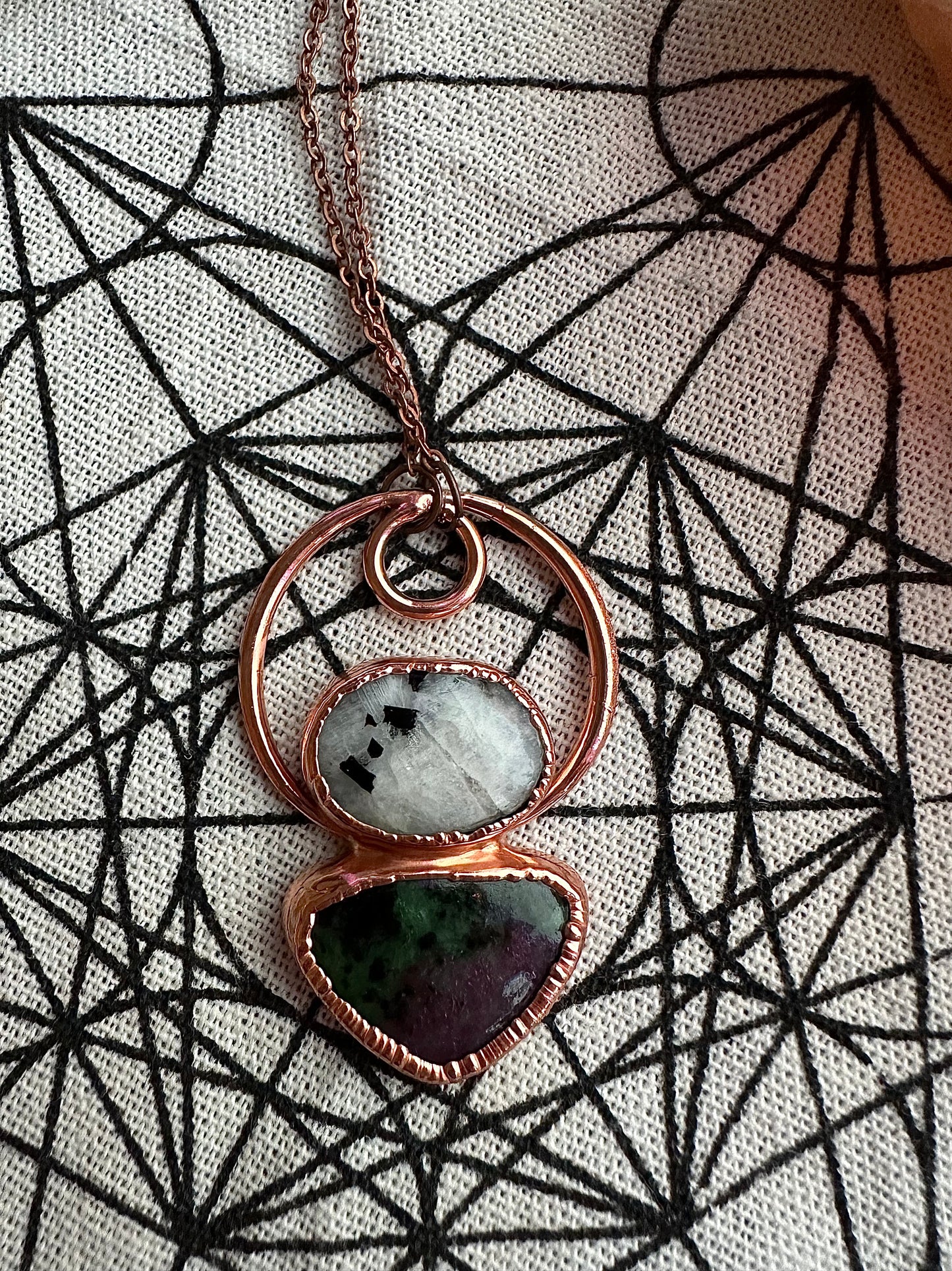 Ruby in Zoisite and Moonstone Necklace