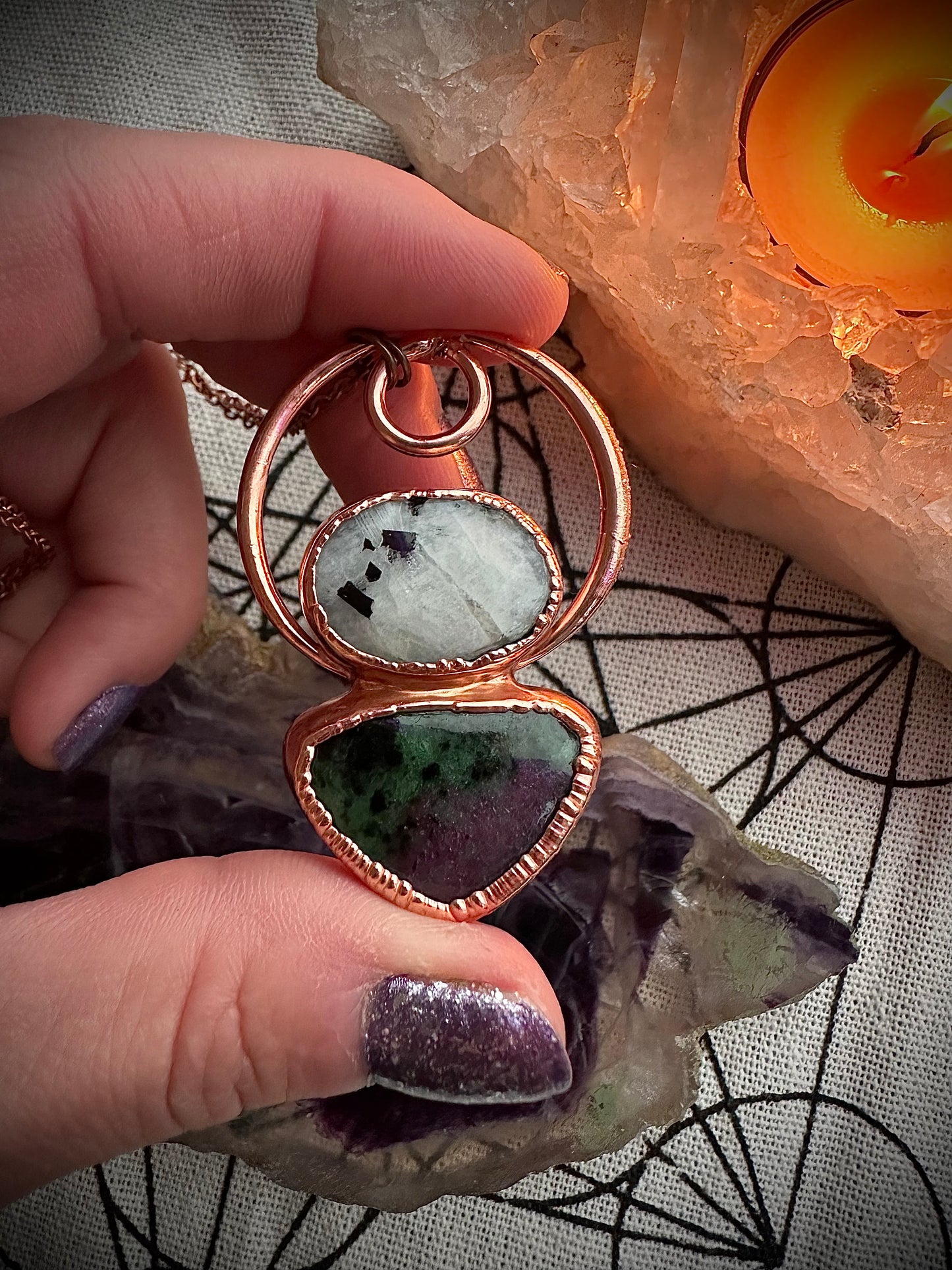 Ruby in Zoisite and Moonstone Necklace